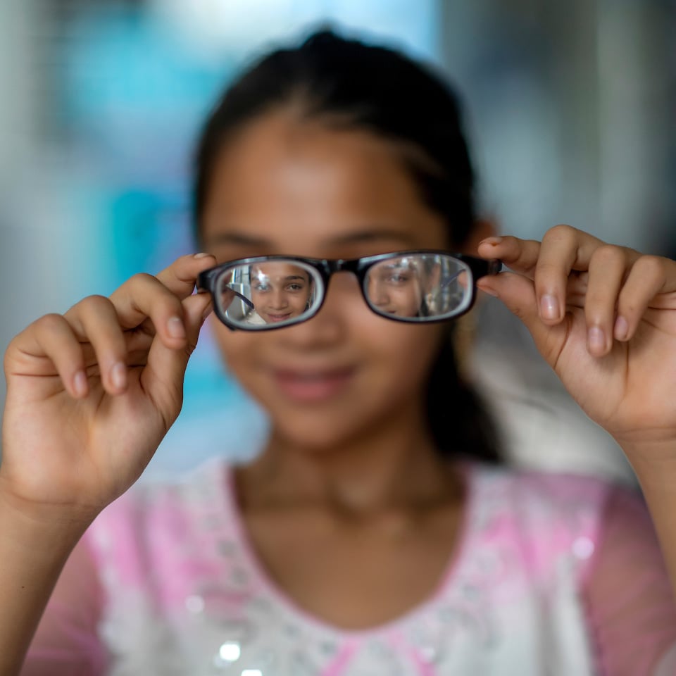 Patient trying on glasses