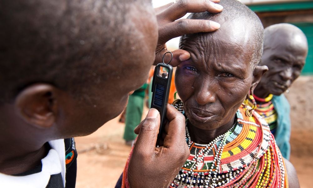 Simila from Kenya having her eyes examined