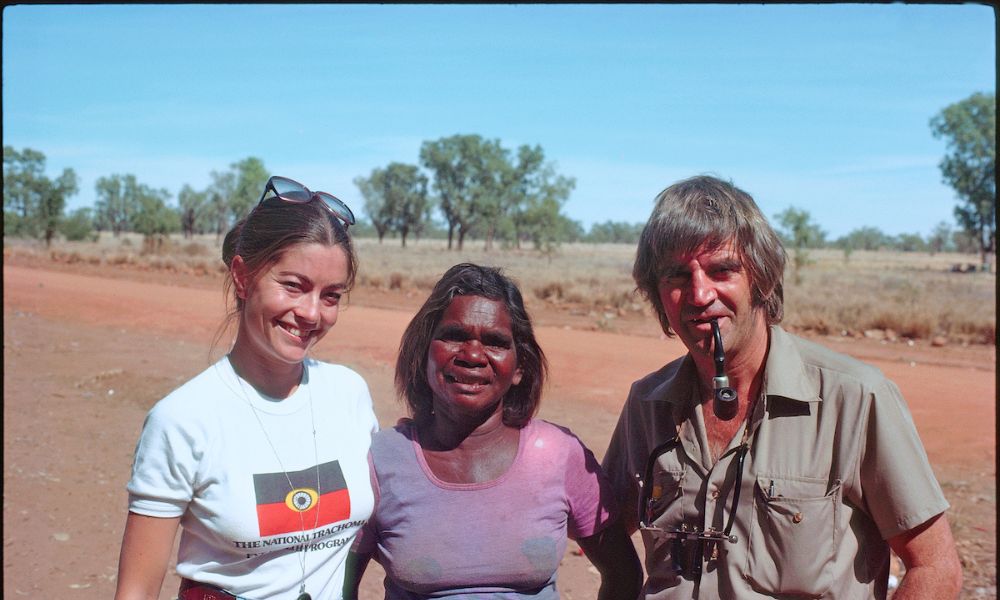 Fred and Gabi Hollows pictured with Penny Luck in 1977 during the Trachoma Program in outback Australia